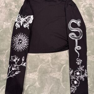 SHEIN Black Crop Top with White Graphic Designs